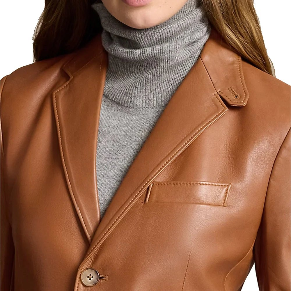 Kieran Womens Brown Leather Blazer - Image 2