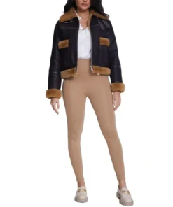 Alternative view of Lexi Womens Shearling Brown Fur Trim Real Leather Jacket