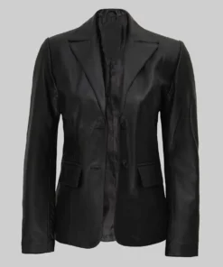 Lindsey Womens Plain Black Leather Blazer