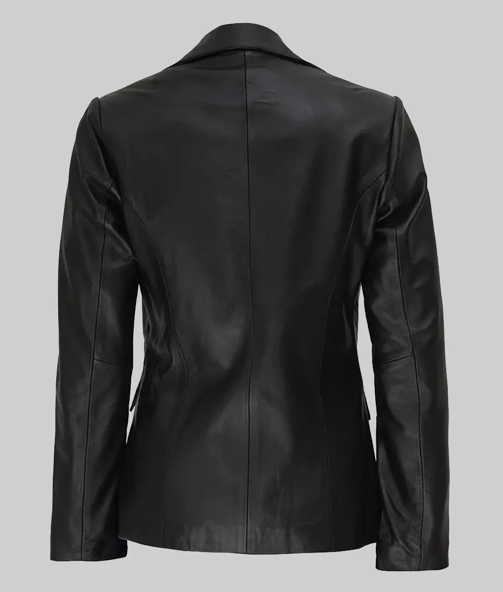 Lindsey Womens Plain Black Leather Blazer - Image 3