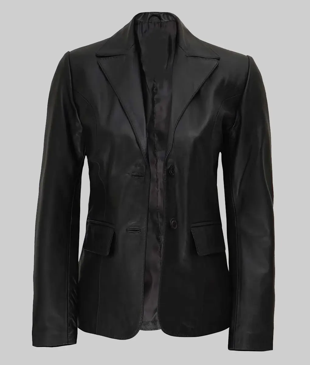 Lindsey Womens Plain Black Leather Blazer
