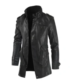 Lohan Black Leather Duster Coat Jacket