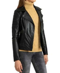 Alternative view of Loretta Womens Black Quilted Shoulder Leather Biker Jacket