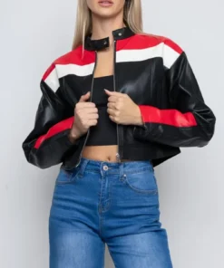 MaKenzie Womens Cafe Racer Durable Leather Cropped Jacket
