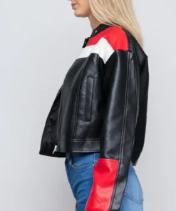 Alternative view of MaKenzie Womens Cafe Racer Durable Leather Cropped Jacket