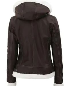Alternative view of Maddy Womens Dark Brown Leather Hooded Shearling Jacket