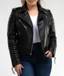 Madyson Womens Quilted Sleeves Black Biker Leather Jacket