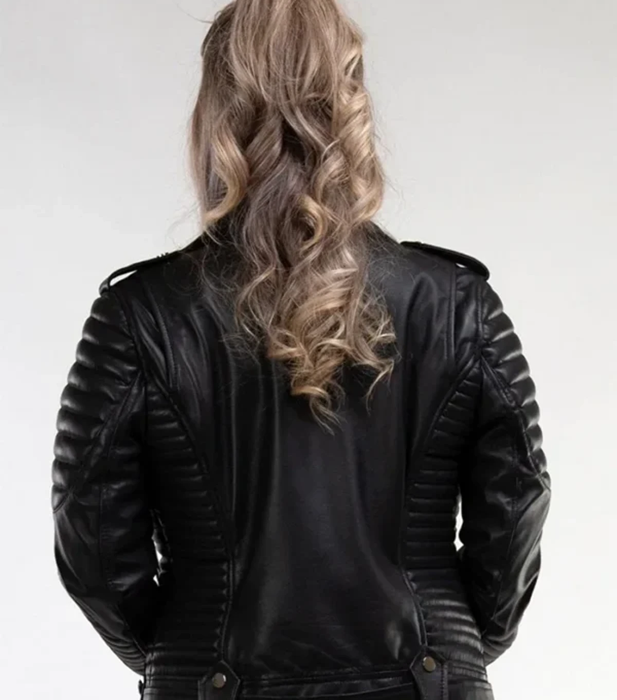 Madyson Womens Quilted Sleeves Black Biker Leather Jacket - Image 4