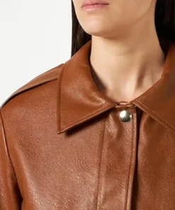 Alternative view of Manuel Womens Big Flap Pockets Brown Cropped Leather Jacket