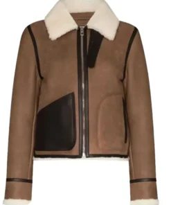 Maycie Womens Brown Leather Shearling Aviator Bomber Jacket