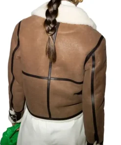 Alternative view of Maycie Womens Brown Leather Shearling Aviator Bomber Jacket