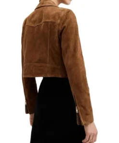 Maylea Womens Brown Suede Cropped Leather Jacket