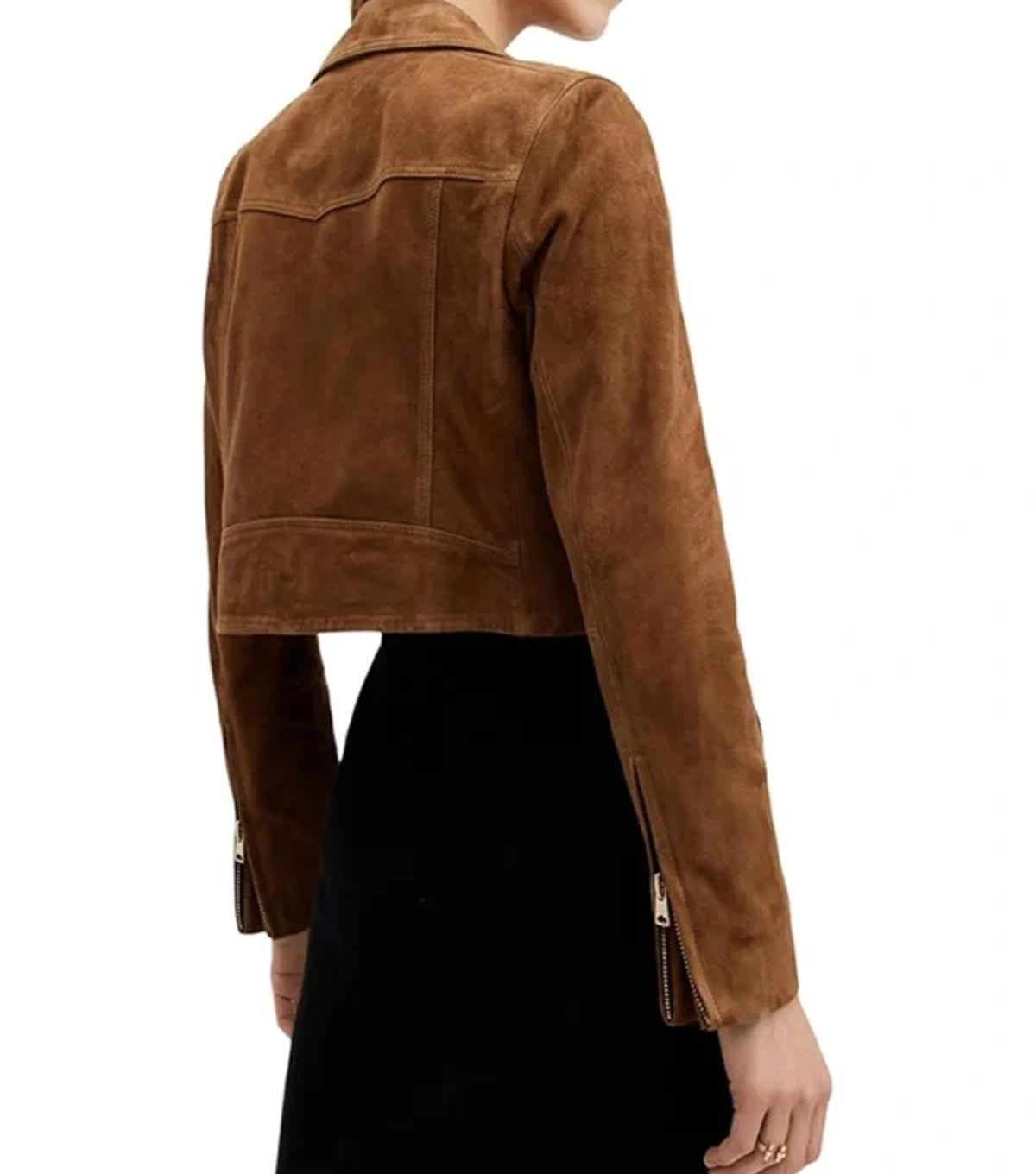 Maylea Womens Brown Suede Cropped Leather Jacket