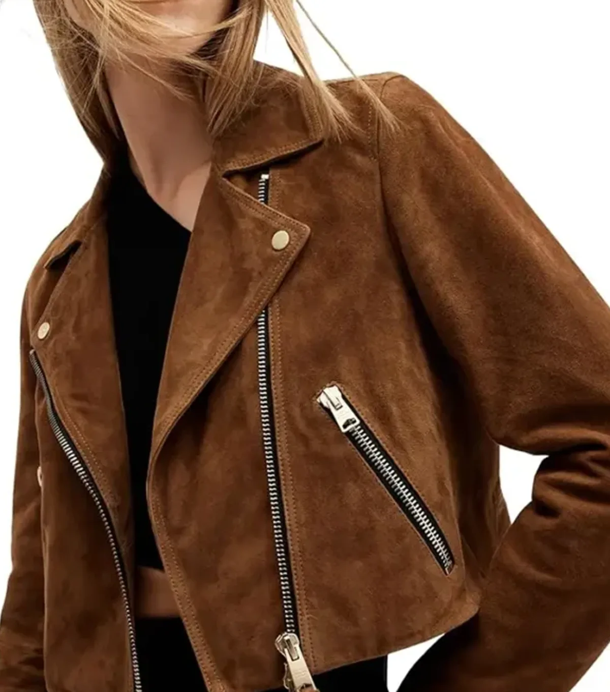 Maylea Womens Brown Suede Cropped Leather Jacket - Image 3