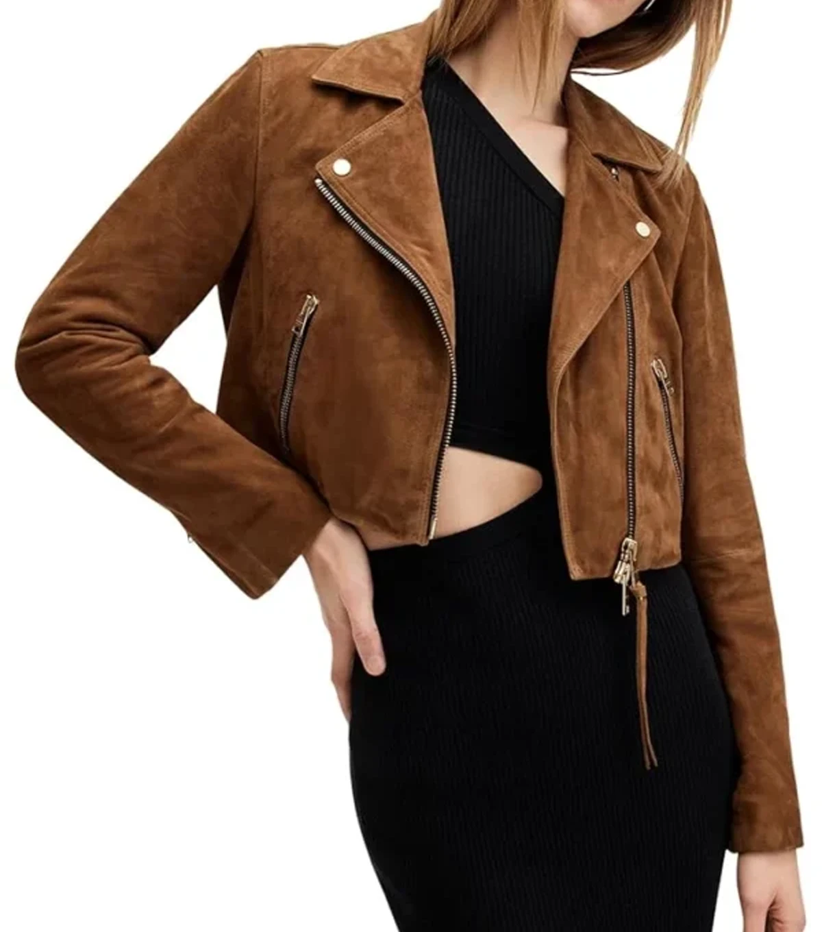 Maylea Womens Brown Suede Cropped Leather Jacket - Image 4