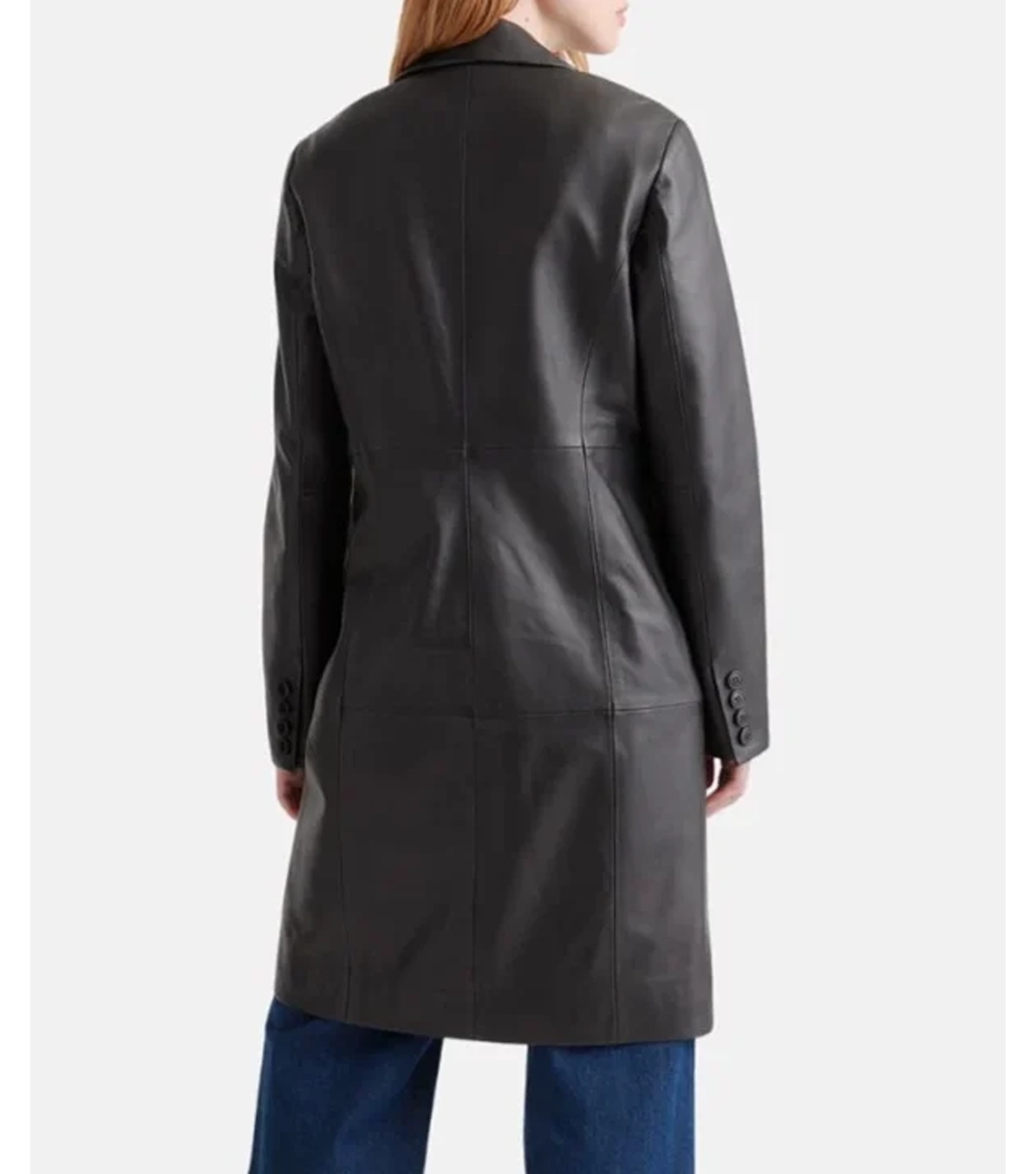 Megan Womens Black Leather Trench Coat - Image 5
