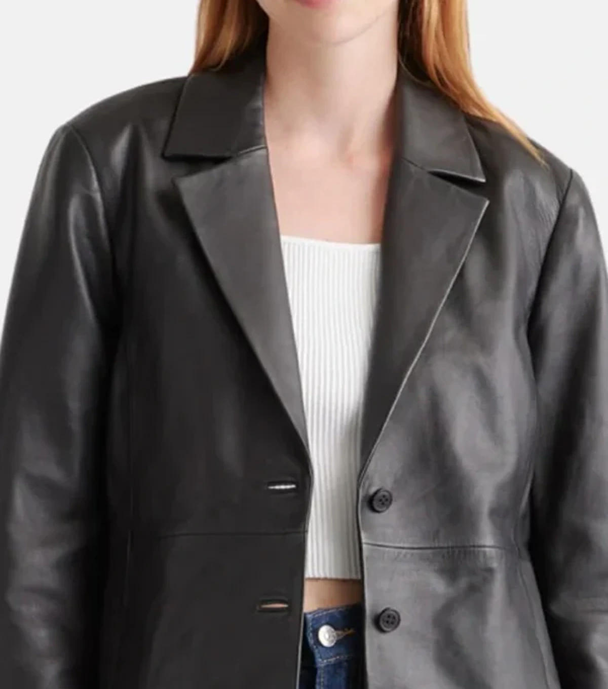 Megan Womens Black Leather Trench Coat - Image 4