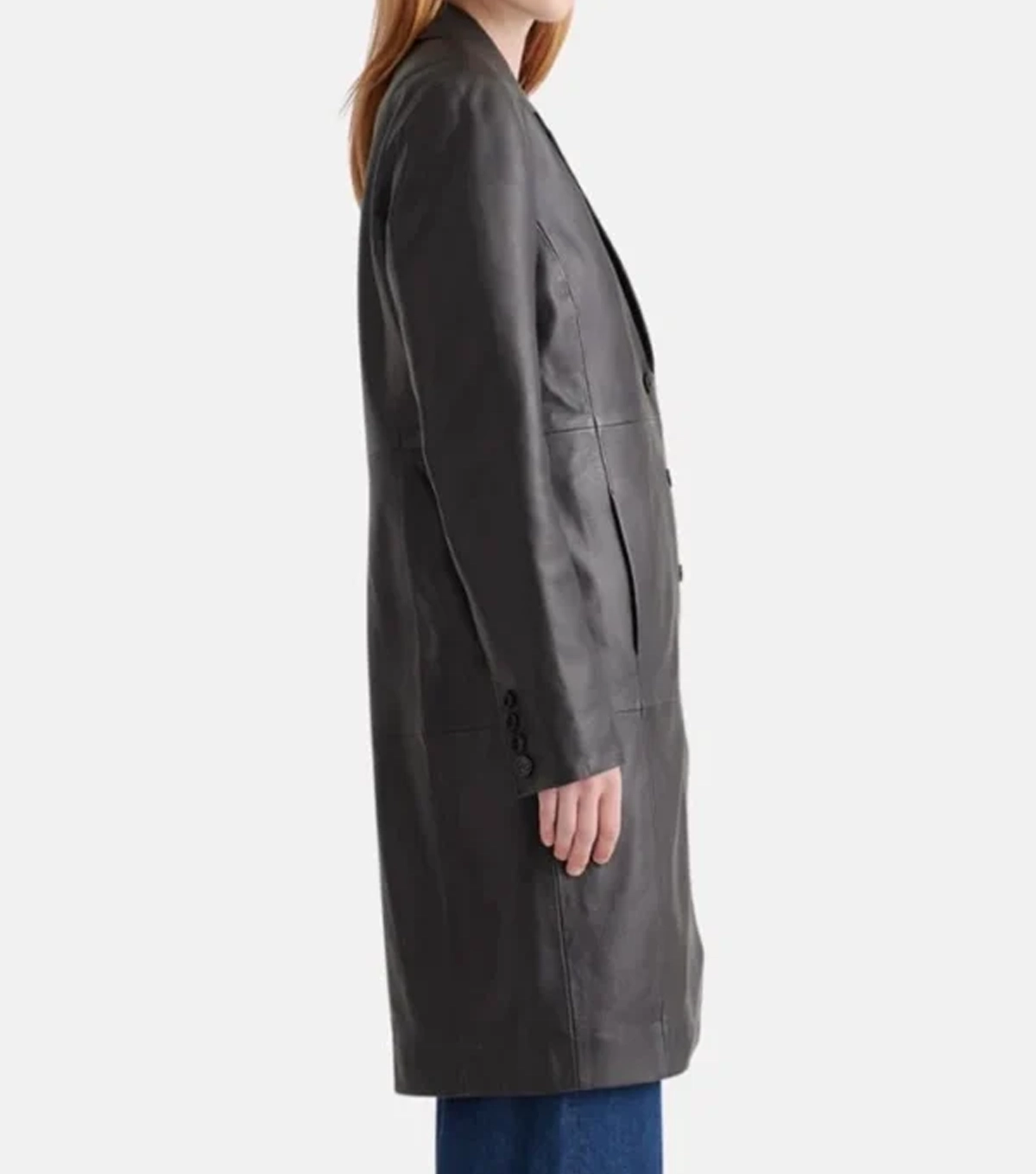 Megan Womens Black Leather Trench Coat - Image 2