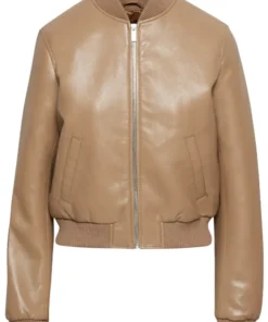 Mia Womens Faux Leather Camel Bomber Jacket