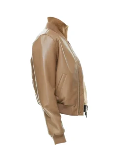 Alternative view of Mia Womens Faux Leather Camel Bomber Jacket