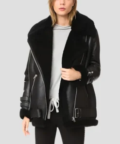 Michelle Womens Real Shearling Leather Black Biker Jacket