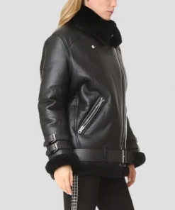 Alternative view of Michelle Womens Real Shearling Leather Black Biker Jacket