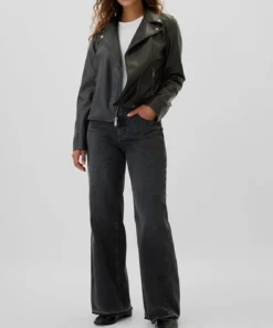 Alternative view of Mitchell Womens Plain Black Biker Leather Jacket