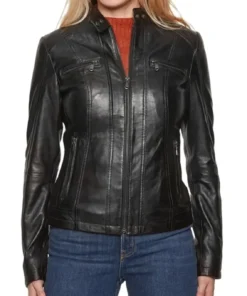 Nate Womens Motorcycle Cafe Racer Black Slim Fit Jacket
