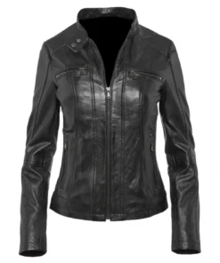 Alternative view of Nate Womens Motorcycle Cafe Racer Black Slim Fit Jacket