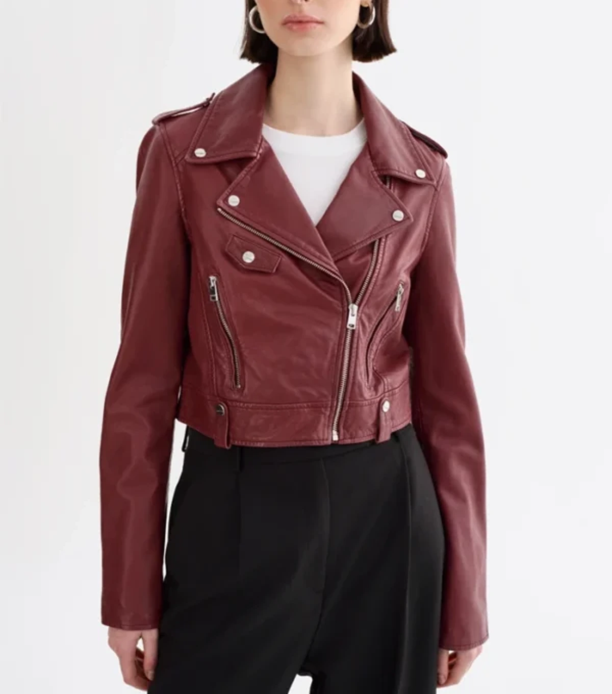 Reece Womens Burgundy Biker Real Lambskin Leather Jacket