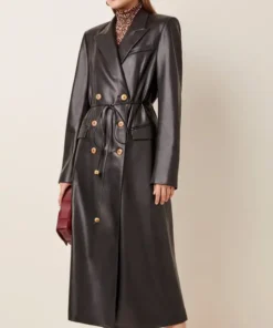 Rheann Womens Double Breasted Black leather Coat