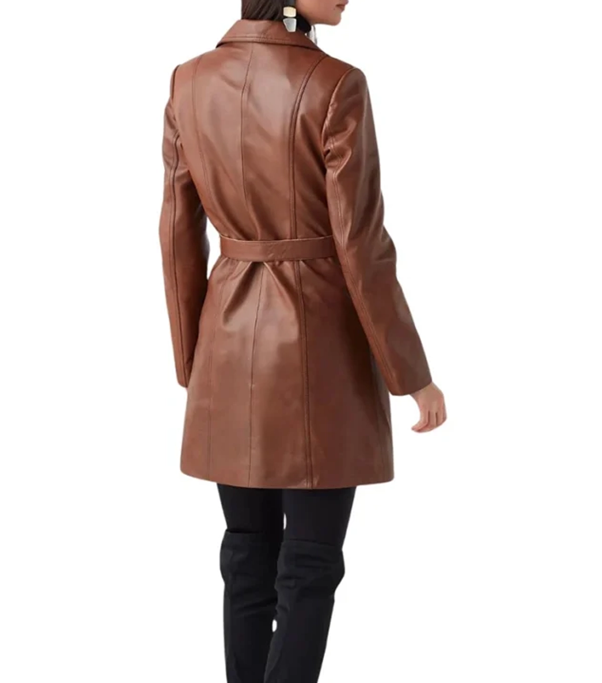 Rhett Womens Brown Leather Trench Coat - Image 5