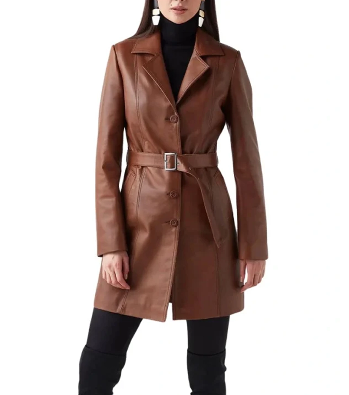 Rhett Womens Brown Leather Trench Coat