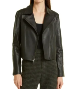 Sabrina Womens Plain Simple Black Biker Leather Jacket