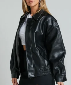 Alternative view of Teressa Womens Oversized Black Leather Bomber Jacket