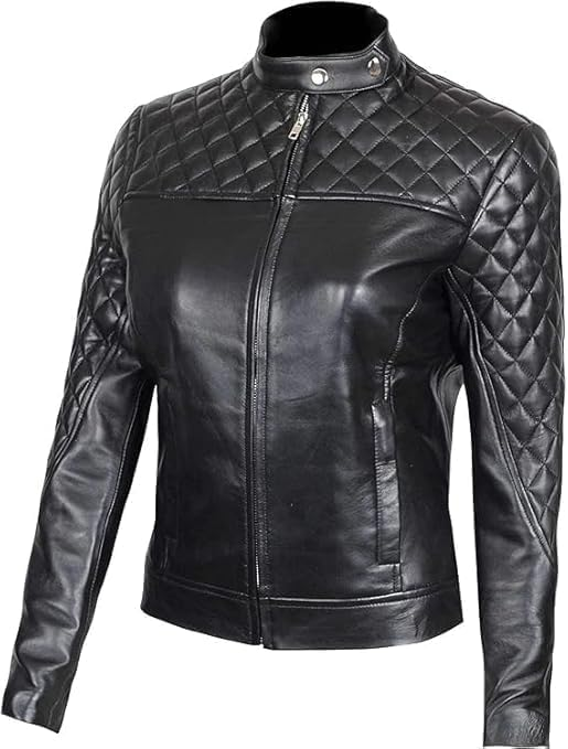 Tina Womens Lambskin Leather Caf? Racer Style Casual Jackets - Image 2