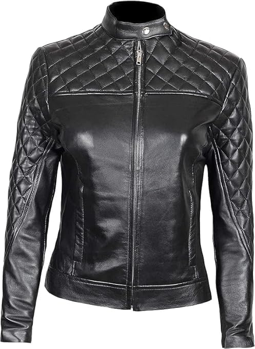 Tina Womens Lambskin Leather Caf? Racer Style Casual Jackets