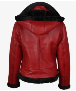 Alternative view of Trinity Womens Black Shearling Leather Hooded Bomber Red Jacket