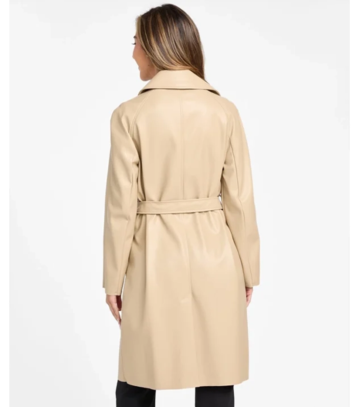 Zitavia Womens Beige Leather Trench Coat - Image 4