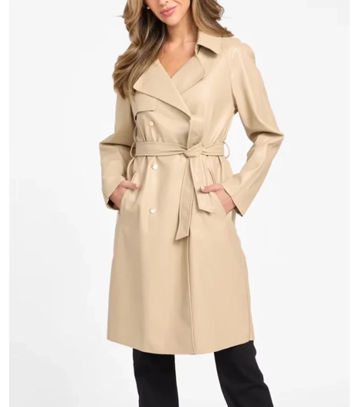 Zitavia Womens Beige Leather Trench Coat