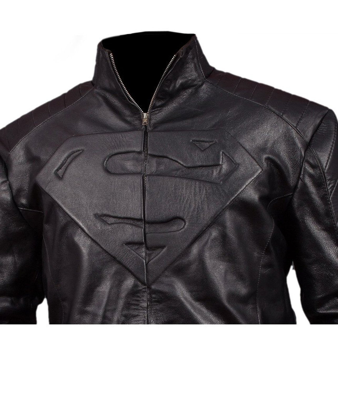 Black@ black leather superman jacket