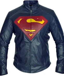 blue leather superman jacket