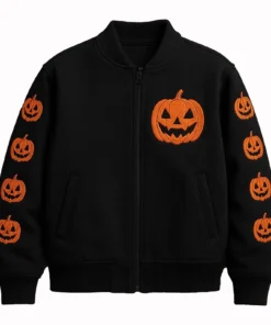 Alternative view of Halloween Pumpkin Black Wool Bomber Jacket