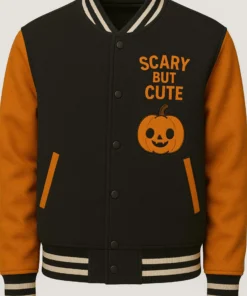 Alternative view of Scary But Cute Pumpkin Halloween Letterman Jacket