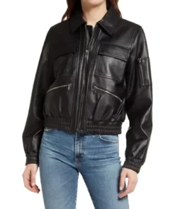 Cole Womens Aviator Black Bomber Leather Jacket
