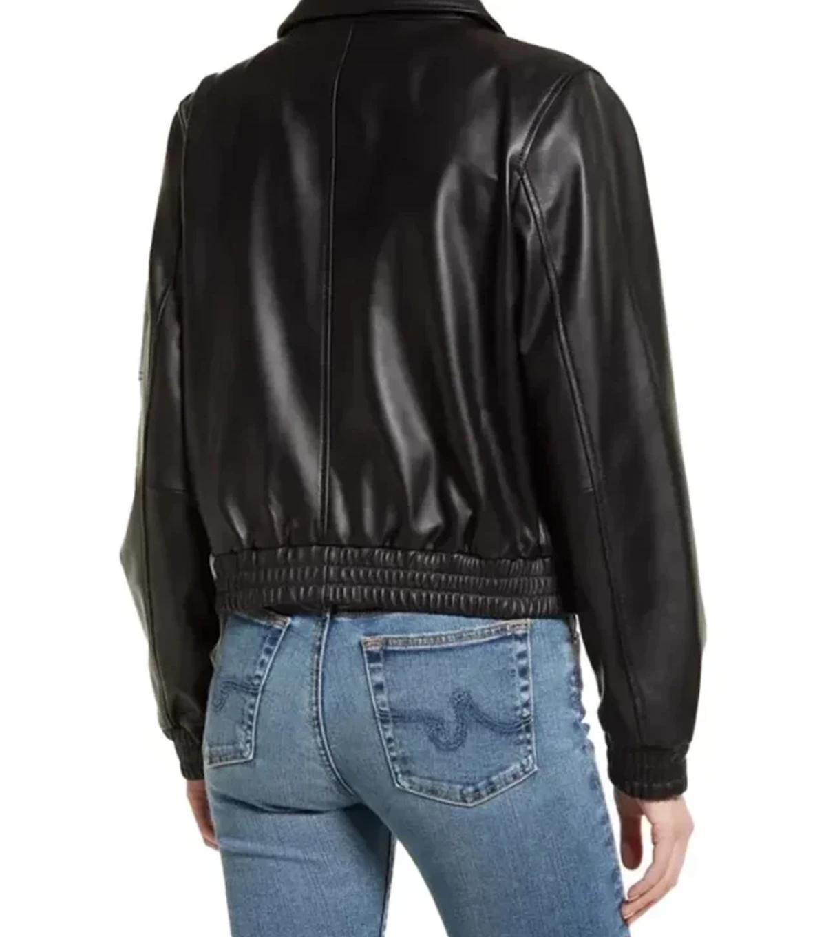 Cole Womens Aviator Black Bomber Leather Jacket - Image 4