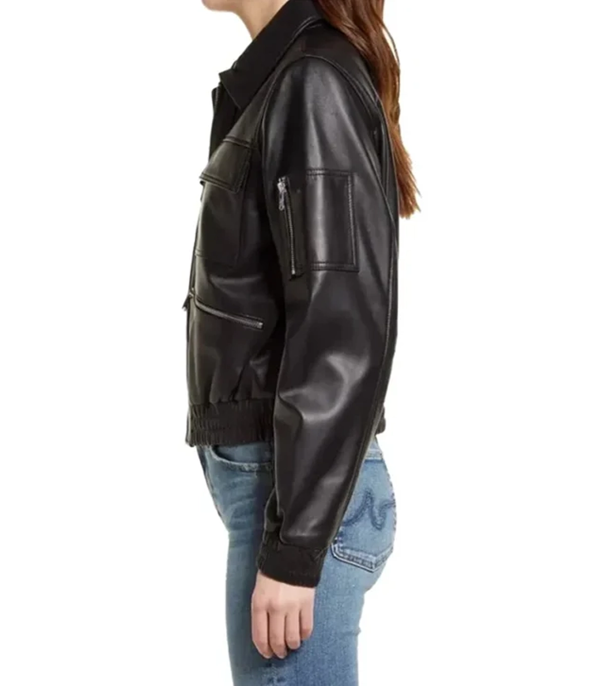 Cole Womens Aviator Black Bomber Leather Jacket - Image 2