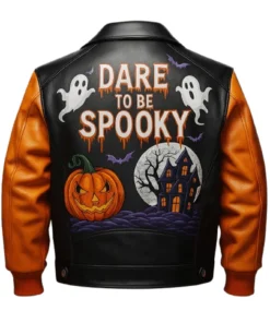 Halloween Dare To Be Spooky Gothic Print Varsity Bomber jacket