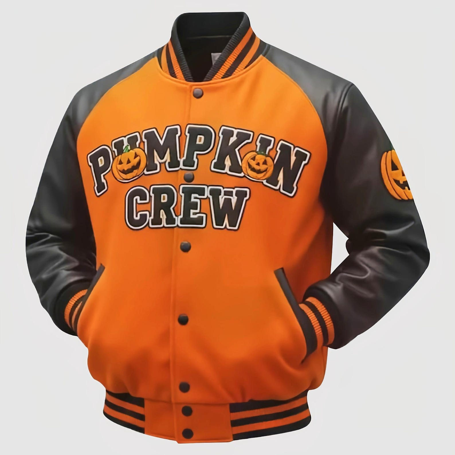 Halloween Pumpkin Crew Raglan Varsity Jacket