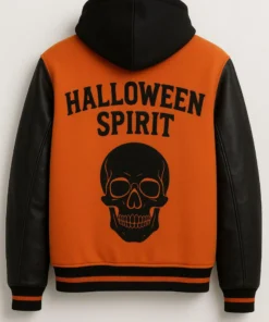 Halloween Spirit Orange and Black Skull Halloween Hooded Jacket